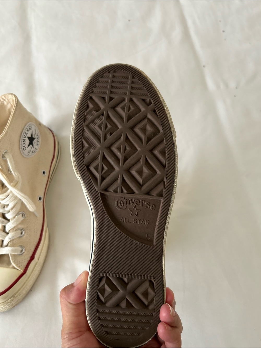 Converse High Top Sneakers in Natural Canvas with Red Trim - Picture 4 of 6